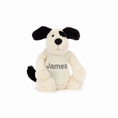 Jellycat Bashful Black & Cream Puppy with Cream Jumper USA | 65097DWTP